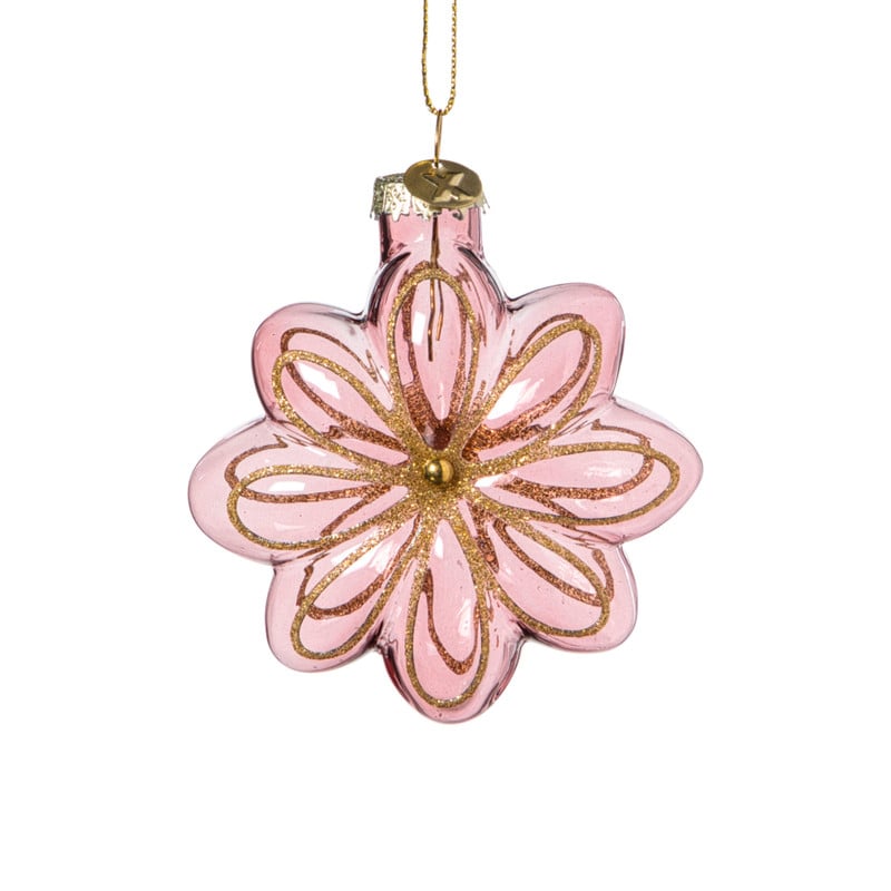 Kersthanger bloem - paars - 8.5x8x3.4 cm